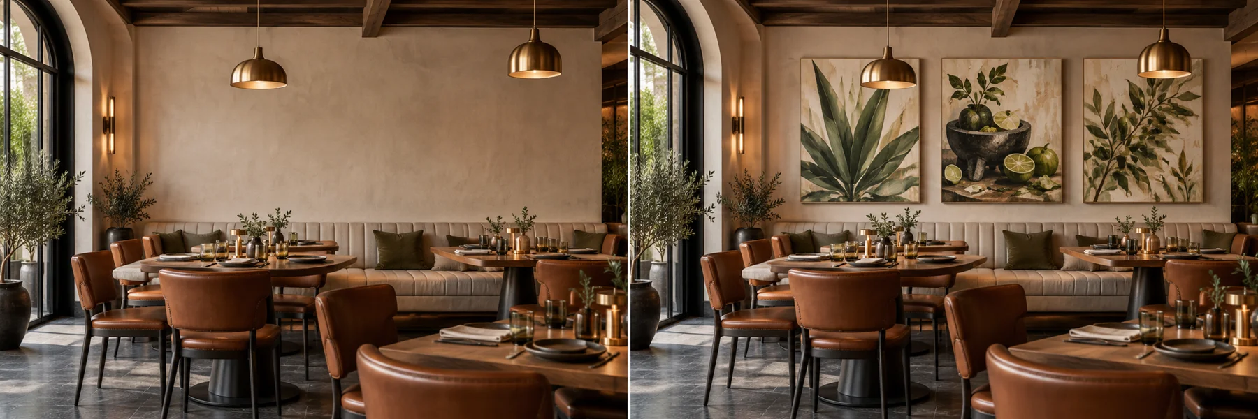 Visualización conceptual del espacio de restaurantes antes de colocar las obras